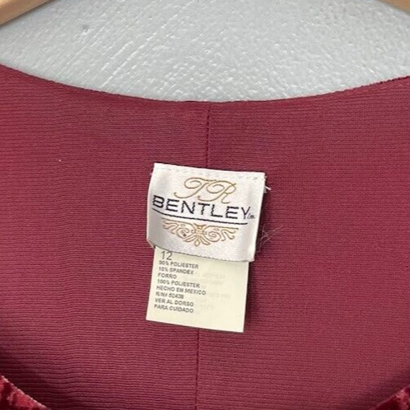 Vintage Bentley Size 12 Burgundy Floral Velvet Dress Layered Regency Dark Easter - Picture 8 of 10